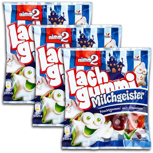 3 er Pack Lachgummi Milchgeister 3 x 225g Fruchtgummis mit Fruchtsaft, Vitaminen und Magermilch