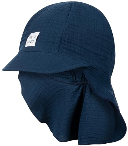 Smarilla Schirmmütze Babymütze Junge mit Nackenschutz Sommer Musselin, Bekleidungsgröße: 42-44, Farbe: Dunkelblau