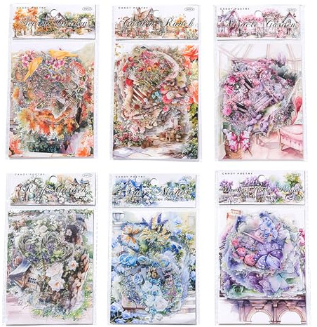 180 Pezzi Adesivi Scrapbooking Stickers, 90 Stili Giardino Stickers Scrapbooking, Trasparente Scrapbooking Kit per DIY, Agenda, Album Fotografici