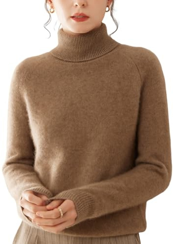 DISSA Damen Langarm Kaschmir‑Wolle Pullover Rollkragen,EU 36-44 | Herbst Treffen,schwerer einfacher Strick,breiter gerippter Kragen,saubere Nähte,volle Wärme,luftiges Garn