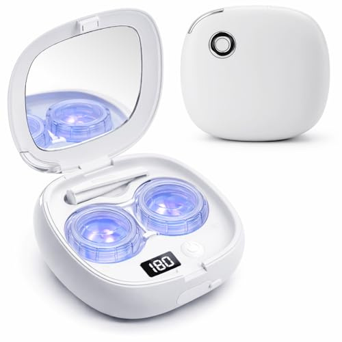 Vastsoon Contact Lens Case, Portable Ultrasonic Contact Lens Cleaning Machine with USB-C Charger and Solution Case Replacements Kit for Colored Contact Lens, Soft Lens, RGP Lens and OK Lenses (White)