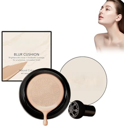 Foundation Cushion - Makeup Full Coverage Foundation, Mushroom Head Air Cushion CC Cream, Moisturizing & Long-Lasting Matte Finish, Evens Skin Tone, All Skin Types (Natural)