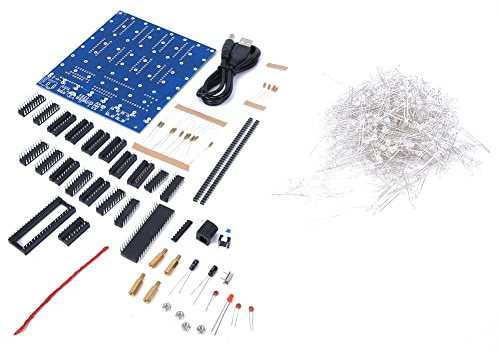 8x8x8 LED-Elektronik-DIY-Kit, 3D-Blaulichtanzeige mit weißen LEDs, 512 - LED-Würfel-PCB-Set für dynamische Pyramide und rotierende Grafikeffekte