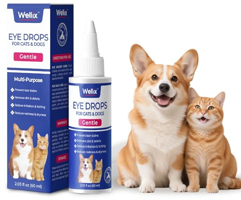 Wellix Dog & Cat Eye Drops for Infection - Dog Tear Stain Remover - 60ml | Natural Eye Drops for Dogs & Cats. Gentle & Safe. Helps Soothe Dry Eyes, Gunky Eyes & Allergy Symptoms