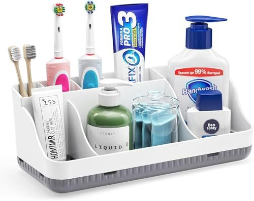 7-Slot Toothbrush Holder for Bathroom - Detachable Anti-Slip | Electric Toothbrush & Toothpaste Holder, Vanity Storage Organiser for Adults & Kids, UK Stock