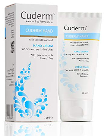 Cuderm Handcreme, 75 ml (alkoholfrei), schnell einziehende Feuchtigkeitspflege für trockene Haut, Ekzeme an den Händen, hypoallergen, vegan, geruchlos, steroidfrei