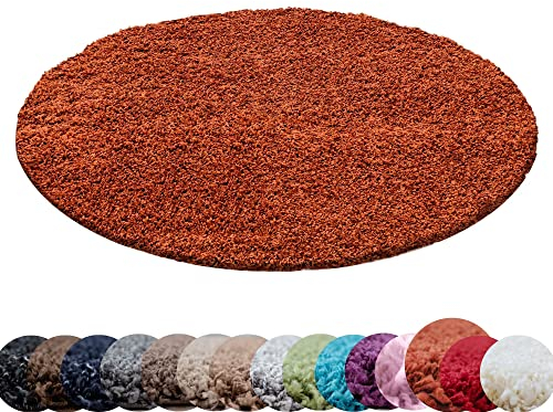 HomebyHome Teppich Rund Hochflor 120 cm Rund - Shaggy Runder Teppich Wohnzimmer Terrakotta Extra Weich und Flauschig - Waschbarer Langflor Teppiche für Schlafzimmer, Küche, Flur - Carpet, Halı, Kilim