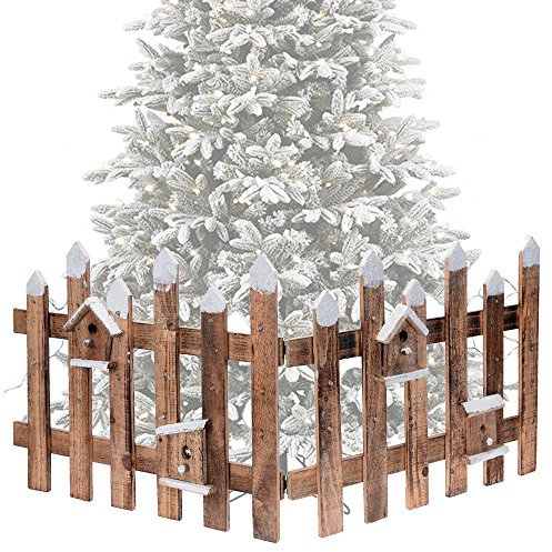 URBNLIVING 2x Christmas Tree Skirt Stand Rustic Wooden Snow Fence With 30 LED Lights