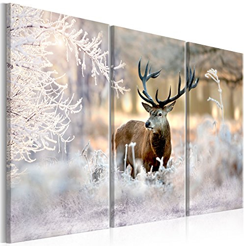 murando - Wandbilder XXL Tier Hirsch 120x80 cm Vlies Leinwandbild 3 Teilig Kunstdruck modern Wandbilder XXL Wanddekoration Design Wand Bild - Natur Winter g-C-0065-b-f