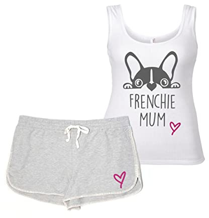 60 Second Makeover Limited Frenchie Mum Pyjamas For Women Ladies Lounge Wear Grey and White Short Pyjama Mothers Day Dog Gifts For Women Dog Mum Presents French Bulldog