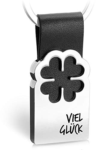 FABACH Kleeblatt Glücksbringer Schlüsselanhänger Mit Gravur Aus Leder - Viel Erfolg Prüfung - Abitur - Gute Reise - Anhänger Als Abschiedsgeschenk