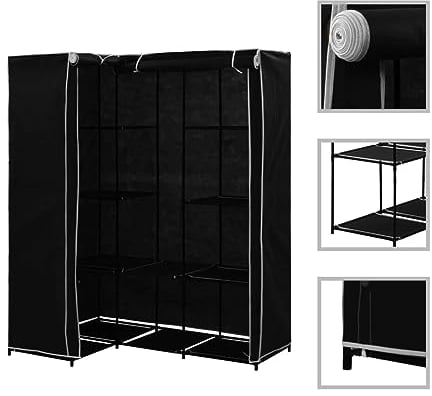 vidaXL Eckkleiderschrank Eck Kleiderschrank Stoffschrank Faltschrank Garderobenschrank Garderobe Schrank Schlafzimmerschrank Schlafzimmer Schwarz 130x87x169 cm