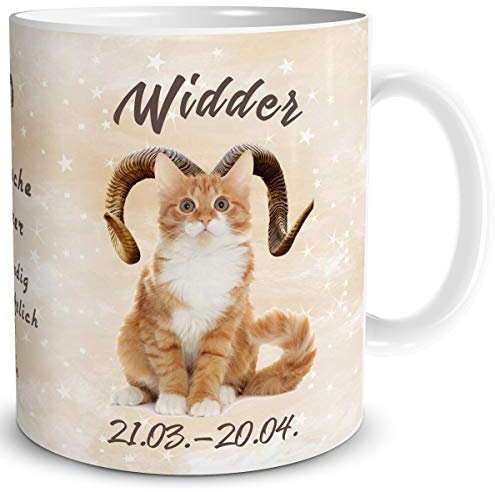 TRIOSK Tasse Katze lustig mit Spruch Sternzeichen Widder Katzenmotiv Horoskop Geschenk für Katzenliebhaber Geburtstag Frauen Freundin