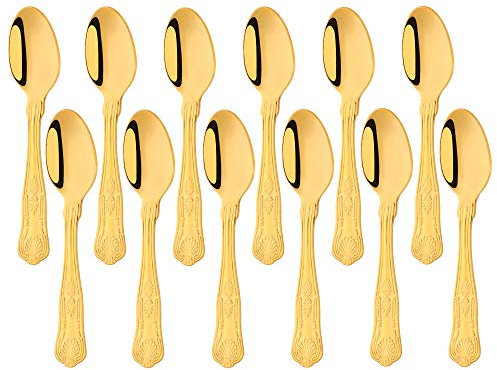 Packung mit 12 Kaffeelöffeln, Gold Teelöffel Geschirr aus rostfreiem Stahl für die Küche Hause oder das Restaurant, Buyer Star Besteckset