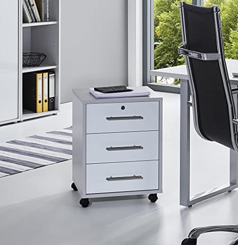 moebel-dich-auf.de Rollcontainer TABOR Büro-Rollcontainer Container mit Schubladen (lichtgrau/weiß Hochglanz)