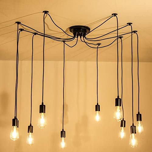 iDEGU DIY Pendelleuchte 10-flammig Hängelampe mit 150cm Kabel Retro Spinne-Stil Kronleuchter E27 Fassung Kreativ Vintage Schwarz Deckenleuchte Hängeleuchte Wohnzimmer,Restaurant,Stab,Café (10 Köpfe)