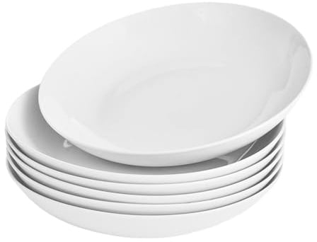 Miicol Lot de 6 Assiettes Creuses en Céramique Blanche, 800 ml Assiettes à Pâtes Profondes, Idéales comme Bol à Ramen ou Saladier pour Céréales et Fruits, Compatible Lave-vaisselle & Micro-ondes