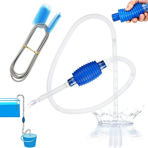 cersaty® Aquarium Mulmsauger und Reinigungsbürste Reinigungsset, Flexible Double Ended Schlauch Rohrbürste Handpumpe Wasser für Wasserwechsel und Reinigung von Kiesel(150cm)