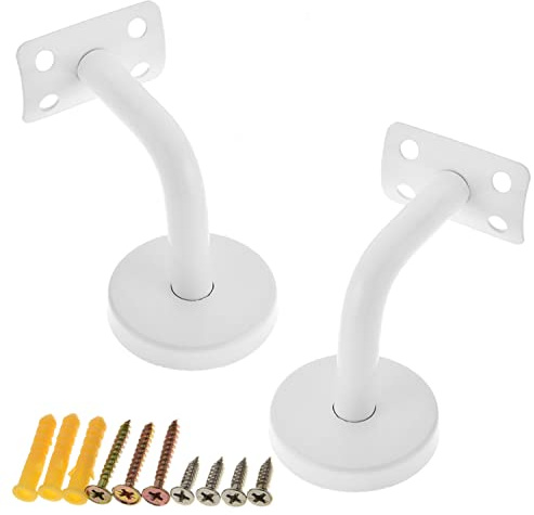 Yinpecly 2 soportes para pasamanos de escalera de 2.36 pulgadas de altura, barra redonda sólida, soporte de estante para escaleras, pasamanos, barandillas, barandilla, color blanco