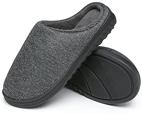 ChayChax Cálido Zapatillas de Casa para Hombre Mujer Espuma de Memoria Pantuflas de Invierno,Negro Gris B,42/43 EU