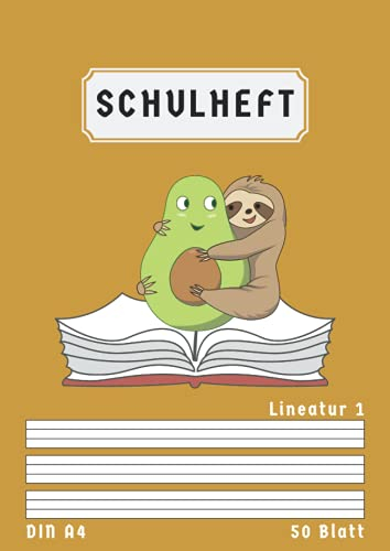 Schulheft Lineatur 1: 1 Klasse Schreibheft Din A4 Lineatur 1 mit Kontrastlineatur | Liniert 50 Blatt | Braun