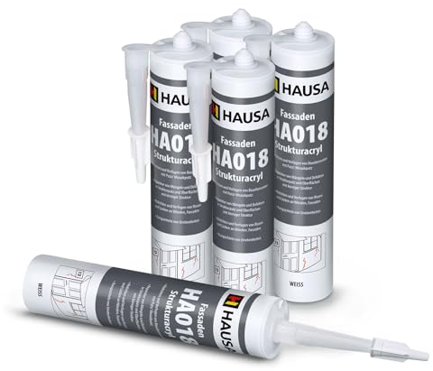 HAUSA Struktur-Acryl Fassaden-Acryl 5x 310ml weiß körniger Acryl-Dichtstoff HA018 zum Verfugen Füllen von Rissen Fugen Löchern im Innen- Außenbereich elastische Fugenmasse mit Körnung Putzacryl
