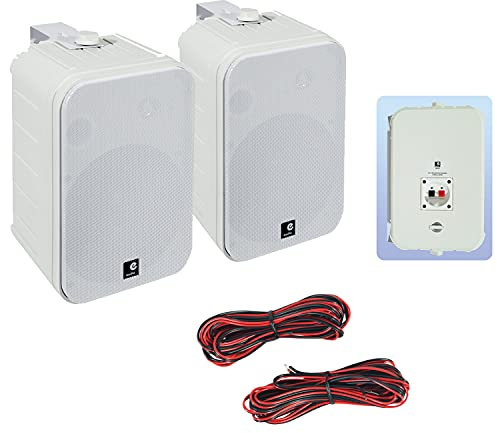 e Audio Paire de Mini Enceintes 200W Blanches 6,5 2 Voies avec Support - Idéal pour Une Utilisation Domestique ou Commerciale