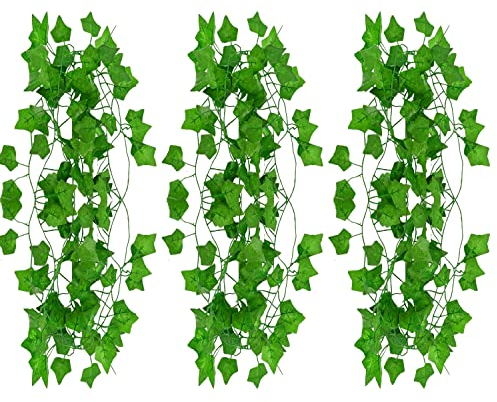 OWill 3 pack Artificial Fake Vine, 21Ft Fake Ivy Fake Plants Green Leaves Hanging Vine Plant Vine Decoration for Home Kitchen Garden Office Wedding