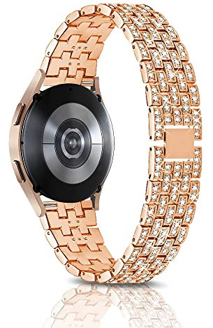 PaceBid 20mm Metall Armband Kompatibel mit Samsung Galaxy Watch 7/6/5/4 (40mm 44mm)/FE/6 Classic (43mm 47mm)/5 Pro 45mm, Damen Diamant Bands Armbänder Uhrenarmband für Galaxy Watch 42mm - Roségold