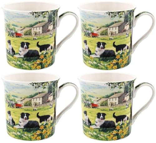lesser and pavey LP94728 Ceramic Mug | Collie & Sheep design | Set of 4, Multicolor