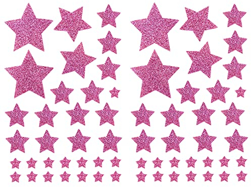 Oblique Unique® 64 Sterne Sticker Stern Aufkleber mit Glitzereffekt für Weihnachten als Weihnachtsdeko zum Basteln Dekorieren Scrapbooking Spielen (Rosa)
