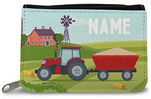 GRAVURZEILE Bedruckte Geldbörse - Traktor Design - Personalisiert mit Name - Geschenk für Kinder & Teenager für Taschengeld Fahrkarte - für Jungen Mädchen Schüler zum Geburtstag Einschulung