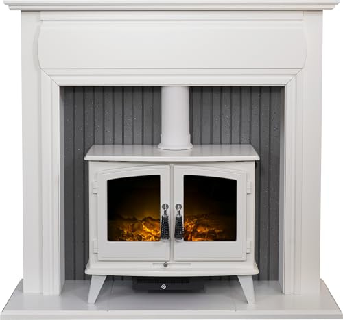 Adam Florence Stove Suite in Pure White with Woodhouse Electric Stove, 48 Inch