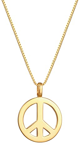 Kuzzoi Exklusive Herren Halskette poliert mit Peace Anhänger (18 mm) im Hippie Look, Goldene Kette für Mann oder Freund, Venezianer Kette aus 925 Sterling Silber vergoldet, Länge 60 cm