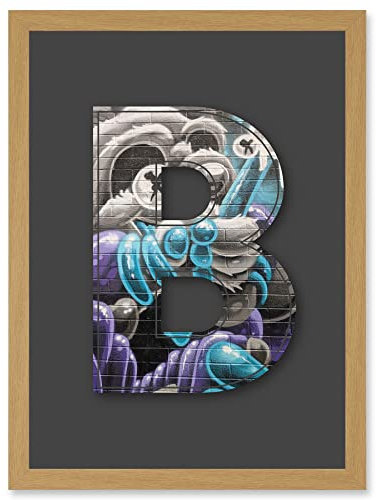 Wee Blue Coo Letter B Crazy Panda Black White NYC Decorative Graffiti Mural Alphabet Initial Stencil Artwork Framed Wall Art Print A4