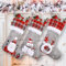 Toes Home Graue Jute-Weihnachtsstrümpfe, 3er-Pack, 45.7 cm, rotes Büffelkariert, bestickt, niedlicher Weihnachtsmann, Schneemann, Rentier, Geschenke, Füllbeutel