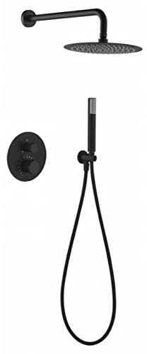 IMEX - Conjunto de ducha termostática empotrado pared, Kit Termostático Ducha Empotrado 2-Vías - SERIE LINE Negro Mate - GTD038/NG
