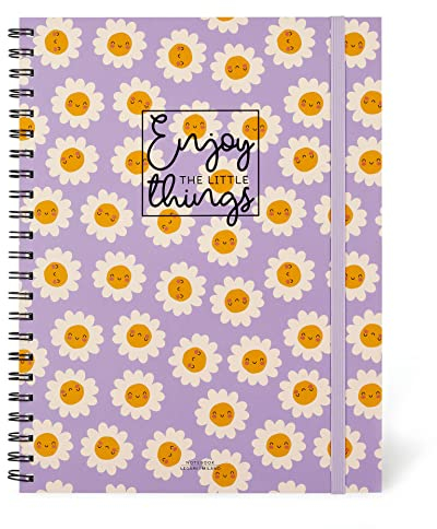 Legami - Spiralheft Maxi, A4, 204 abnehmbare Seiten, Gummiband, Endtasche, aus FSC®-zertifiziertem Papier, Papier 100 g/m², 22 x 29,5 cm, Thema Daisy