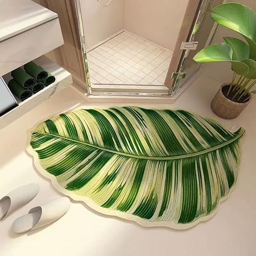 Tapis de bain de luxe en forme de feuille de plantes pour cabine de douche, tapis de bain antidérapant, grand tapis incurvé à séchage rapide, tapis de pieds absorbant l'eau, diatomée boue