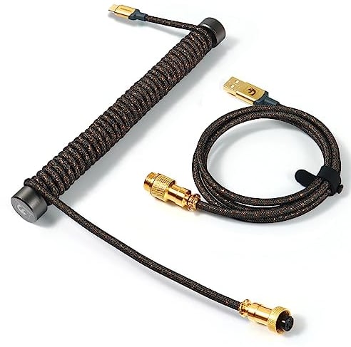 MAMBASNAKE C03 Custom Coiled Keyboard Cable and Metal Aviator Cable Winder Set - Fixed Rod + Braided USB C With 8K Hz Return Rate for Gaming Keyboard/Phone - Grey