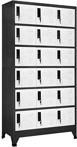 Keketa Schließfachschrank mit 18 Fächern Metallschrank Spind Umkleideschrank Lagerschrank Metallspind Kleiderschrank Mehrzweckschrank für Büro Wohnzimmer Anthrazit und Weiß 90x40x180 cm Stahl