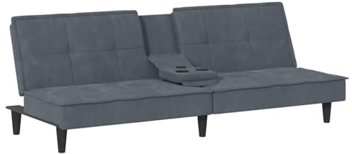 vidaXL Schlafsofa mit Getränkehaltern Dunkelgrau Samt