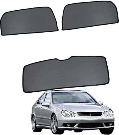 Sonnenschutz Auto Vorhang Für Baby Kinder Haustiere Sonnenblende Für C-Class W203 2000-2007 UV Schutz Magnetisch Sonnenschutz Für Autofenster Seitenscheibe Schwarz,Rear-window+Back-windscreen-3PCS