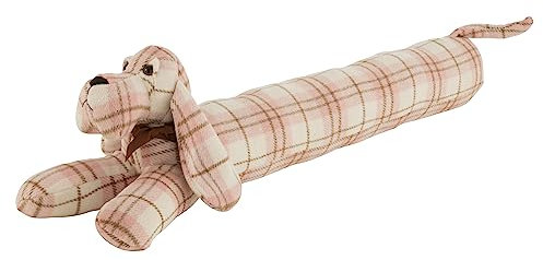 J-Line Boudin de Porte Chien Carreaux - Textile - Blanc/Rose