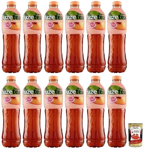 12x FUZE TEA Pesca,Schwarzer Tee Pfirsich- und Rosen Eistee,Erfrischungsgetränk,Alkoholfrei,Einweg-PET-Flasche 1,25Lt + Italian Gourmet Polpa di Pomodoro 400g Dose