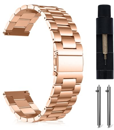 MaEiol 22mm Edelstahl Metall Armband für Huawei Watch 5 46mm / Huawei Watch GT 5 Pro/GT 5/GT 4 46mm, Business Uhrenarmband Armbänder für Damen Herren - Roségold