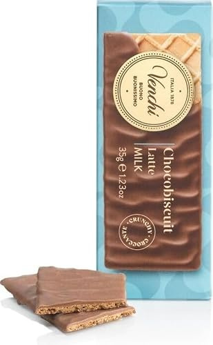 Venchi - Snack ChocoBiscuit, Milchschokolade, doppelte glutenfreie Kekswaffel mit Überzug, 35 g, glutenfrei, ohne Farbstoffe und ohne Konservierungsstoffe, Snack-Idee