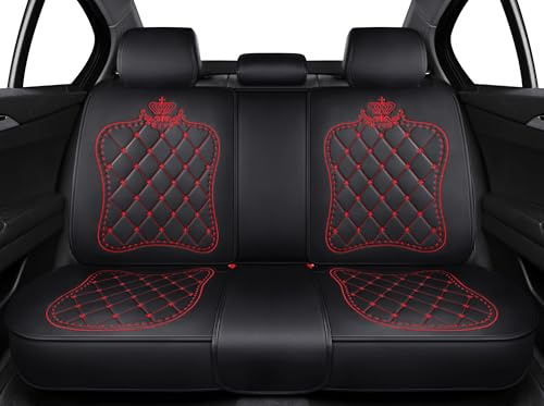 Udpomb Universal Sitzbezüge für Auto mit Rhombenmuster – Hochwertige Kunstleder-Sitzabdeckung für Rücksitzbank, geteiltes Design, Lederoptik in Schwarz&Rot.