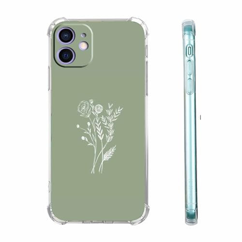 malegaon Sage Green Flower Case for iPhone 12/12 Pro, Aesthetic Minimalist Artsy Botanical Pattern Case,Soft TPU tective Cover Compatible with iPhone 12/12 Pro
