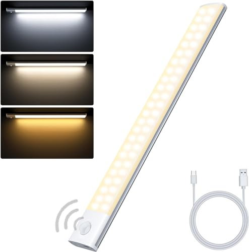 PUMPKINS 30CM Under Cabinet Motion Sensor Light - 60LED USB Rechargeable Magnetic Wardrobe Lighting With 2500mAh Battery for Kitchen, Cupboard, Closet, Hallway